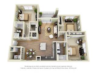 Sandpiper 3D. 3 bedroom apartment. Kitchen with island open to living/dinning rooms. 2 full bathroom. Walk-in closets. Patio/balcony.