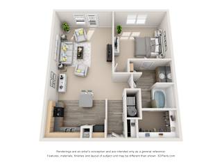 Chic_1 BR Floor Plan at Artisan Apartments & Shops, Austin, Texas
