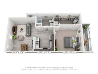 Floor Plan 1 Bedroom First Level - expanded