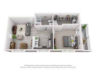 Floor Plan 1 Bedroom Second Level - expanded