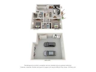 Floor Plan 2 Bedroom, 2BA with Garage
