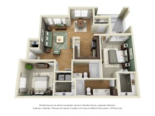 Blakemore 3D Blakemore 3D. 2 bedroom apartment. Kitchen with bartop open to living/dinning rooms. 2 full bathroom, double vanity in master. Walk-in closet. Patio/balcony.