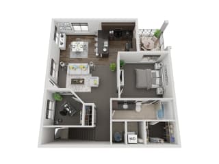 Denali one bedroom with den 3D floor plan at The Villas at Mahoney Park - second floor