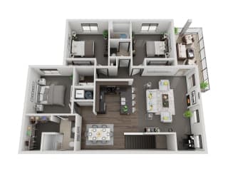 Grand Canyon three bedroom 3D floor plan at The Villas at Mahoney Park - second floor