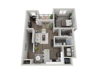 Kings Canyon one bedroom 3D floor plan at The Villas at Mahoney Park - second floor