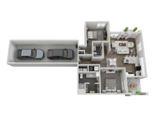 Shenandoah two bedroom 3D floor plan at The Villas at Mahoney Park