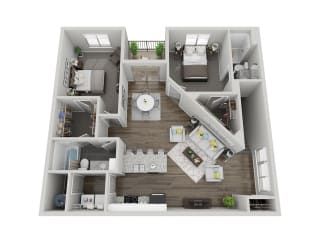 Voyageurs two bedroom 3D floor plan at The Villas at Mahoney Park