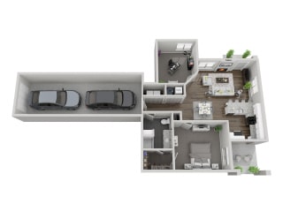 Wind Cave one bedroom with den 3D floor plan at The Villas at Mahoney Park
