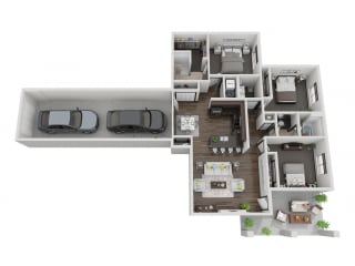 Yellowstone three bedroom 3D floor plan at The Villas at Mahoney Park