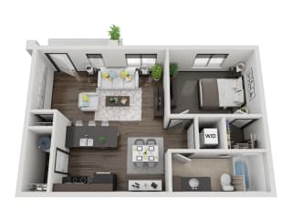 Zion one bedroom 3D floor plan at The Villas at Mahoney Park Zion one bedroom 3D floor plan at The Villas at Mahoney Park