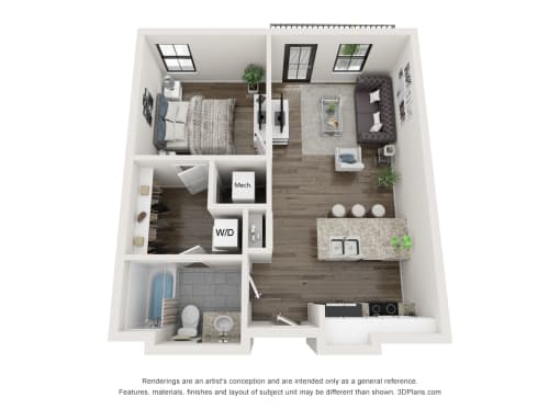The Lombardy Floor Plan at Circ Apartments in Richmond, VA 23220