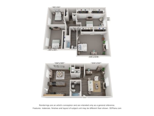D2T a floor plan of 2 bedroom at Rivers Landing Apartments, PRG Real Estate, Hampton, Virginia