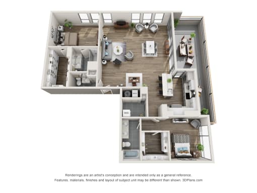 Floor Plan with 2 Bedrooms at an Art Museum at The Locks Tower in Richmond, Virginia