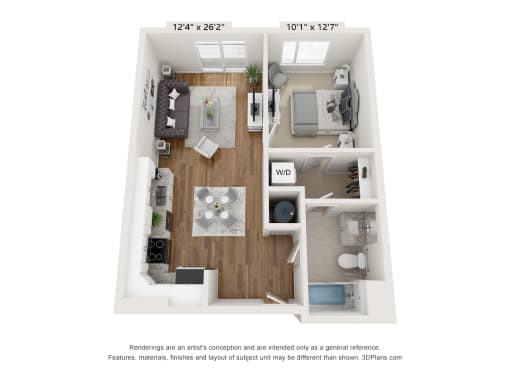 The Waterford_A2 Floor Plan At Rocketts Landing Apartments, PRG Real Estate, Richmond, Virginia