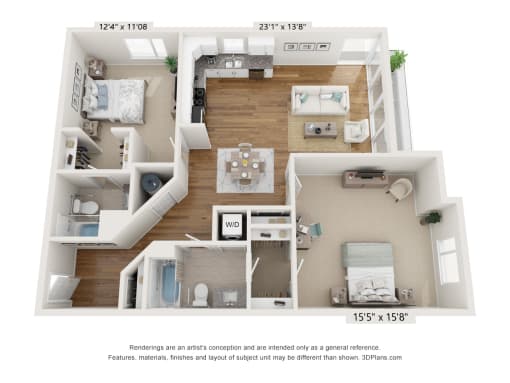The Waterford_B2 and B7 Floor Plan At Rocketts Landing Apartments, PRG Real Estate, Richmond, Virginia