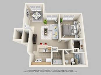 1Bd 1Ba Floor Plan at Academy on Eastern Lake, Orlando