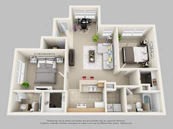 2Bed 2Bath Floor Plan at Academy on Eastern Lake, Orlando, 32817