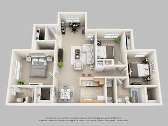 3Bd 2Ba Floor Plan at Academy on Eastern Lake, Florida, 32817