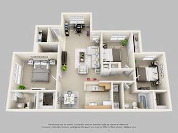 3Bed 2Bath Floor Plan at Academy on Eastern Lake, Orlando, Florida