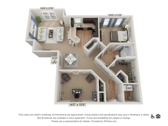 C1 1 Bed 1 Bath Floor Plan