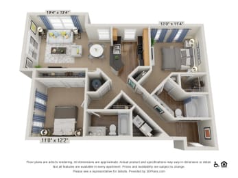 E2 2 Bed 2 Bath Floor Plan