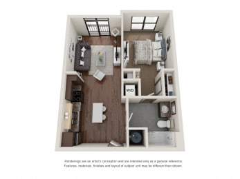 1 bed 1 bath floor plan N