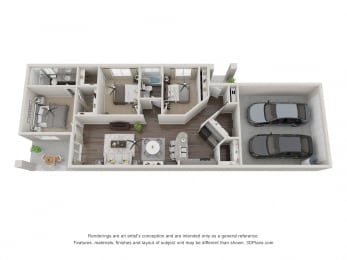 Vintage Visalia 3 Bedroom 3D Floorplan