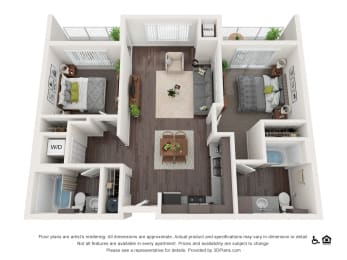 2 Bed 2 Bath Floor Plan at Riverwalk, Eugene, Oregon