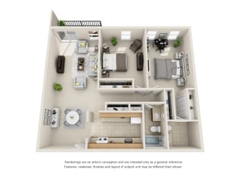 2 Bedroom 1 Bath Floor Plan at COVE West Hartford, West Hartford, Connecticut