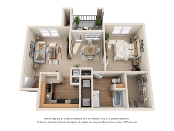 The San Antonio A2 Floor Plan at The Canyons Apartments, Fort Worth, TX