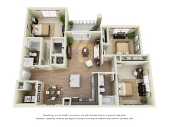Sandpiper 3D. 3 bedroom apartment. Kitchen with island open to living/dinning rooms. 2 full bathroom. Walk-in closets. Patio/balcony.