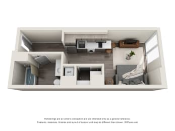 Floor Plan  Studio Apartment with 1 bathroom