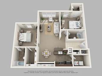  Floor Plan 2 Bedroom + 2 Bath
