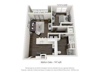  Floor Plan Walton Oaks - 1x1