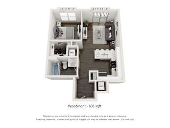  Floor Plan Woodmont - 1x1