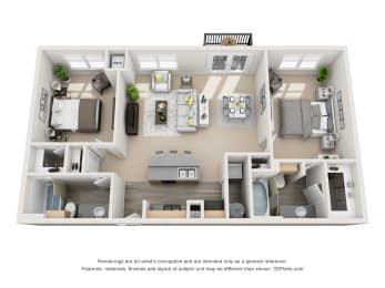 B3_Royal Floor Plan at Artisan Apartments & Shops, Austin, TX