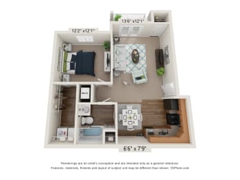 Ardmore King&#x27;s Grant One Bedroom, One Bathroom Floor Plan