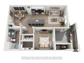 Cypress - 1 Bedroom 1 Bath Floor Plan Layout - 771 Square Feet at The Grove, California, 91761