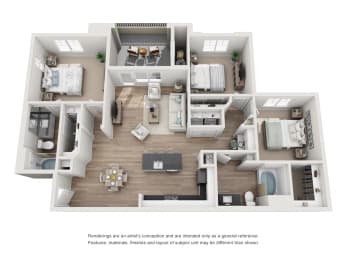 Redwood - 3 Bedroom 2 Bath Floor Plan Layout - 1277 Square Feet at The Grove, Ontario, 91761