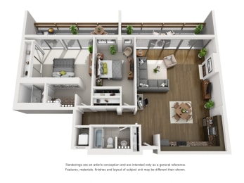 C  – 2 Bedroom 2 Bath Floor Plan Layout – 1419 Square Feet