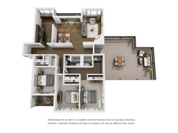 Penthouse B  – 3 Bedroom 2 Bath Floor Plan Layout – 1830 Square Feet