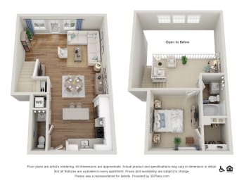 T2 1 Bed 1.5 Bath Floor Plan at Amerige Pointe Apartments, Fullerton, 92833