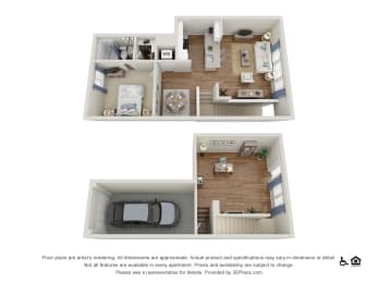 W4 1 Bed 1 Bath Floor Planat Amerige Pointe Apartments, Fullerton, CA, 92833