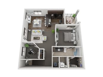 Floor Plan  Denali one bedroom with den 3D floor plan at The Villas at Mahoney Park - second floor