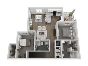 Floor Plan  Everglades two bedroom 3D floor plan at The Villas at Mahoney Park