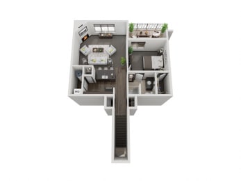 Floor Plan  Glacier one bedroom 3D floor plan at The Villas at Mahoney Park - second floor