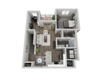 Floor Plan  Kings Canyon one bedroom 3D floor plan at The Villas at Mahoney Park - second floor