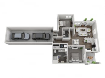 Floor Plan  Shenandoah two bedroom 3D floor plan at The Villas at Mahoney Park