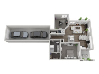 Floor Plan  Wind Cave one bedroom with den 3D floor plan at The Villas at Mahoney Park