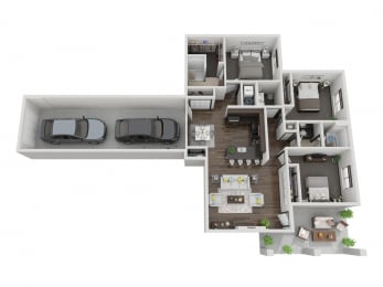 Floor Plan  Yellowstone three bedroom 3D floor plan at The Villas at Mahoney Park